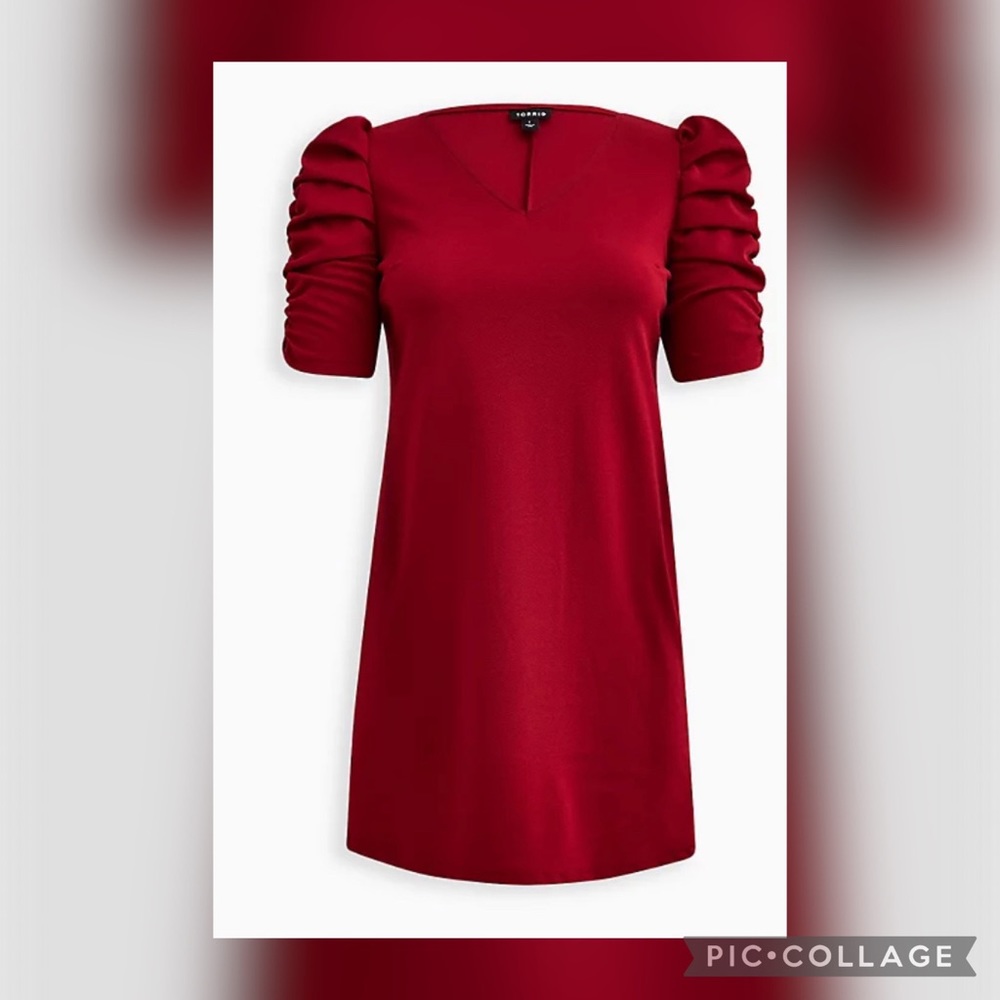 Torrid puff sleeve mini dress- textured knit red - Picture 5 of 5